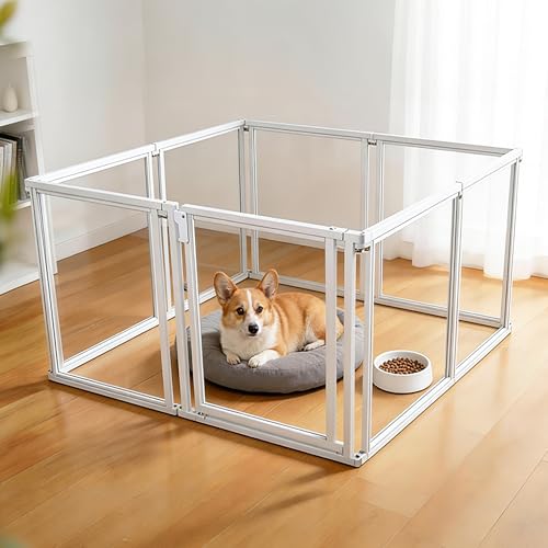 24" H Clear Dog Playpen Indoor, Metal Frame Acrylic Dog Play Pen Cage with Door - 8 Panels, Easy Assemble Pet Fence, DIY Foldable Puppy Pen for Ducks Cat Rabbit Small & Medium Pets- White by NiceTCU - Image 9