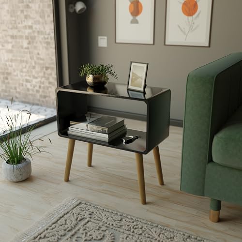 Image of Amazon Brand - Umi Bookcase Nightstand, End Table, Bed Side Table for Small Spaces Magazine Stand with Storage Engineered Wood Wooden Bedside Table, Coffee Table, Living Room /Bedroom (Black Big)