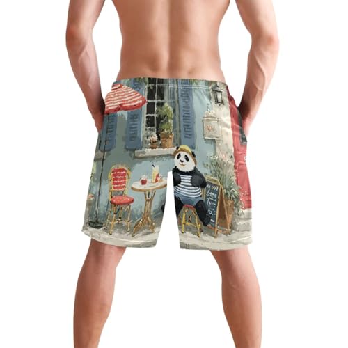 Men's Swim Trunks Street Panda Print, Quick Dry Beach Board Shorts with Lining-S2