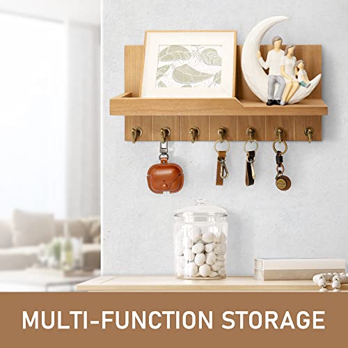 Rebee Vision Decorative Key Holder For Wall Shelf - Farmhouse Wood Wall Hanging Mail Organizer With 7 Sturdy Key Hooks For Home Entryway Decor - Stylish Key Racks (Light Brown) #TOP2