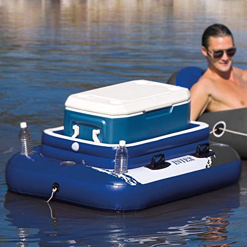 Intex 58821Ep Inflatable Mega Chill Ii 72 Can Beverage Cooler Float With Lid And 6 Cupholders For Pool And Lake Floating, Black, White, And Blue #TOP1