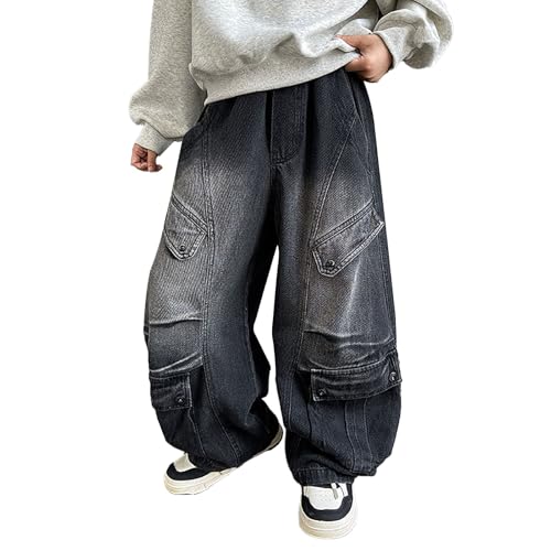 Jeans Garçon Baggy Bleu Marine | Pantalon Denim Cargo Streetwear 14 Ans