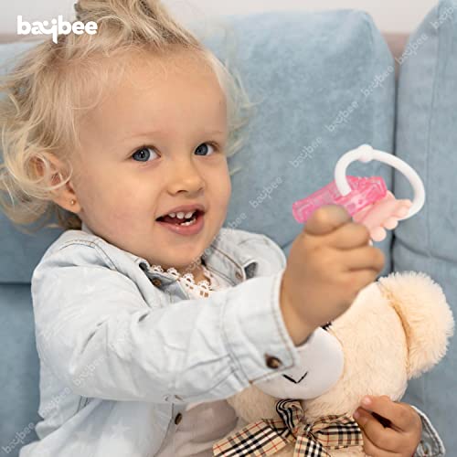 Image of Baybee Ring Natural Water Filled Silicone Teether for Babies to Soothe Their Gums, Bpa Free Food Grade Easy Grasp Teething & Chewing Toys for Babies 6 to 12 Months Baby Infant (Pink)
