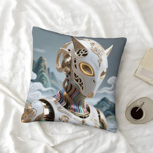 Housse de coussin robot carrée 45x45 cm avec zip invisible décorative - 3