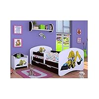 Lit Enfant Avec Matelas Et Tiroir - 160x80cm, Bois Massif, Support 90kg, Sécurité Aux Bords Ronds