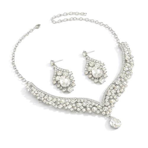 Image of Shning Diva Fashion Stylish Crystal Jewelllery Set for Women | Statement Necklace with Matching Teardrop Earrings | Luxury Elegant Wedding Party Choker Jewelry