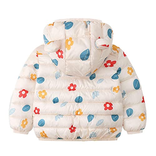 Image of Hopscotch Baby Girls 100% Polyester Floral Print Full-Sleeve Puffer Jacket in Beige Color