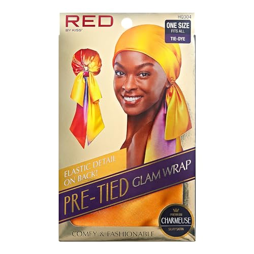 Red by Kiss Pre-Tied Hair Wrap for Women, Silk Satin Head Scarf Hair Wrapping Headband for Sleeping, Lightweight Soft Bandana2