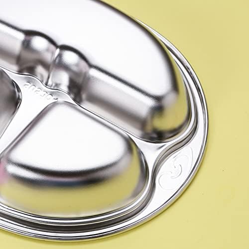 Miniatura 3 de SOUJOY Paquete de 4 platos divididos de acero inoxidable, plato de cena de control de dieta de 3 secciones, bandeja compacta irrompible en forma de