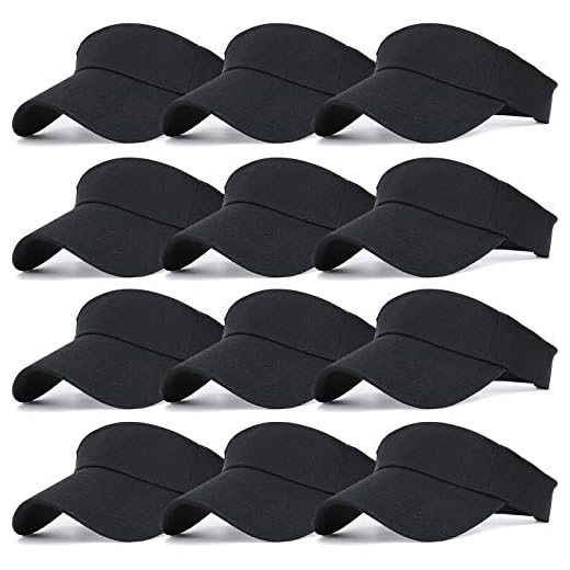 Ultrafun Unisex Sports Sun Visor Adjustable UV Protection Sun Hat Cap for Beach Pool Golf Tennis (12Pack-Black)