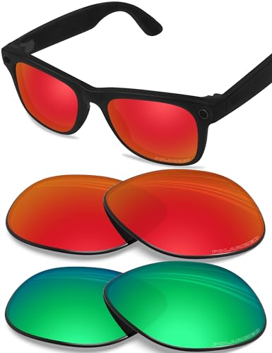 Image of BLAZERBUCK Anti-salt Polarized Replacement Lenses Compatible with Ray-Ban Meta Wayfarer RW4008 | RW4012 (Gen 2) 53mm Smart Glasses - Fire Red & Emerald Green
