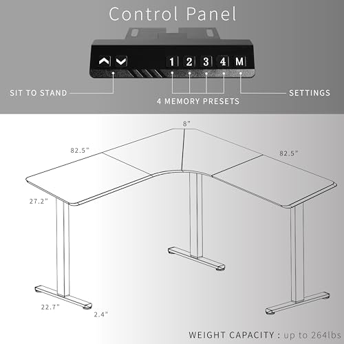 Image of VIVO Black 83 x 83 in Corner Standing Desk, DESK-KIT-E3CW83B | Electric, Triple Motor, Holds 264 lbs, Sit Stand L-Shaped Table, Height Adjustable, Memory Presets, E3C Series, White Frame