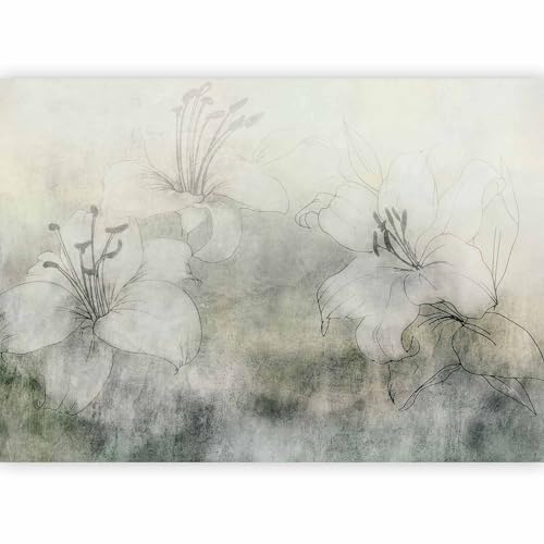artgeist Wall Mural Flowers Floral 138x101 in - Non-Woven Wallpaper Fleece Wall Decor Photo Print Picture Image Design Home Mural Lilies Faux Concrete Grey Nature b-A-10410-a-a