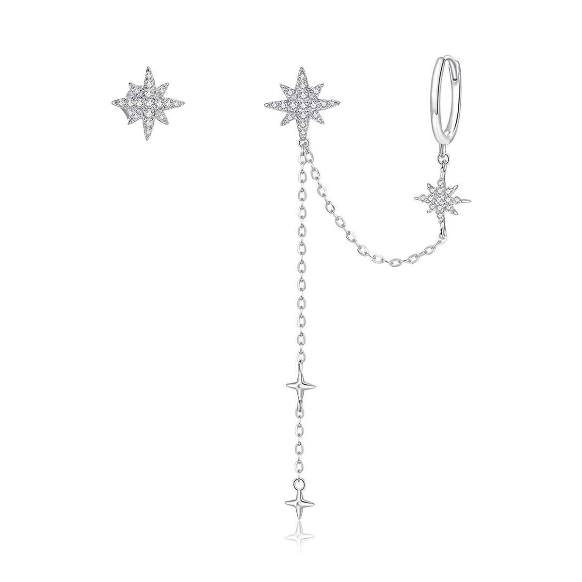 WBDWWTD Pendiente de Tuerca con Forma de Estrella Brillante de ensueño de Plata de Ley 925 para Mujer, Pendiente de joyería de Plata