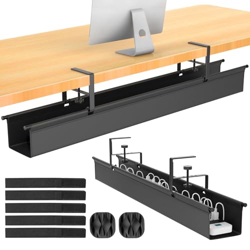REFLYING 111cm Organizador Cables Escritorio, Bandeja Cables Escritorio sin Taladro, Recoge Cables Escritorio para Mesa de Pie, Cable Management en la Oficina o en Casa, Negro