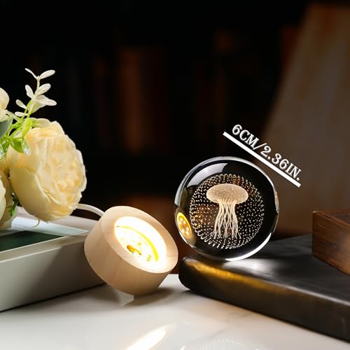 Image of 3D Crystal Ball Jellyfish Gifts for Women Men - Jellyfish Statue Paperweight Birthday Jellyfish Gifts for Best Friend Daughter Keepsake Paperweight - Animals Figurines Statues Home Decor
