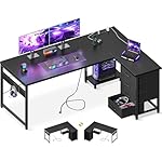 AODK L Shaped Gaming Desk with 4 Drawers, 61" Reversible Home Office Desks with Power Outlets, L Shaped Computer Desk with USB Charging Port and Host Stand, Corner Desk, Easy to Assemble, Black