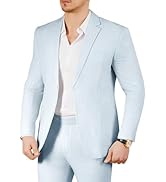 WEEN CHARM Men's 2 Piece Slim Fit Pinstripe Seersucker Suit Lightweight Breathable for Beach Wedd...