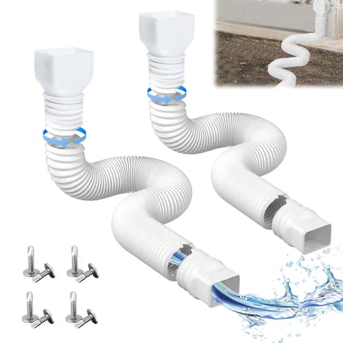2 piezas de Bajante para Canalón de Lluvia, Drenaje de Agua de Lluvia Extensión de Bajante Conector de Canalón Extensión de Tubo de Bajada para la Mayoría de Bajantes, Blanco