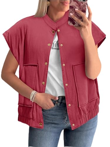 Tankaneo Womens Button Down Vests Outerwear Trendy Sleeveless Cap Sleeve Warm Winter Gilet Coats