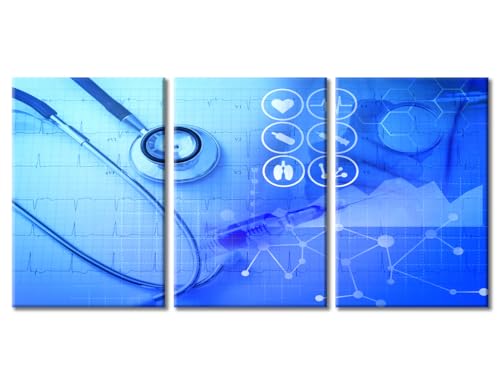TUMOVO 3 Piece Wall Decor Medical Stethoscope Medical Examination Poster Canvas Paintings for Bedroom, Bathroom, Office. Clinical Laboratory Print on Canvas Framed Ready to Hang (42