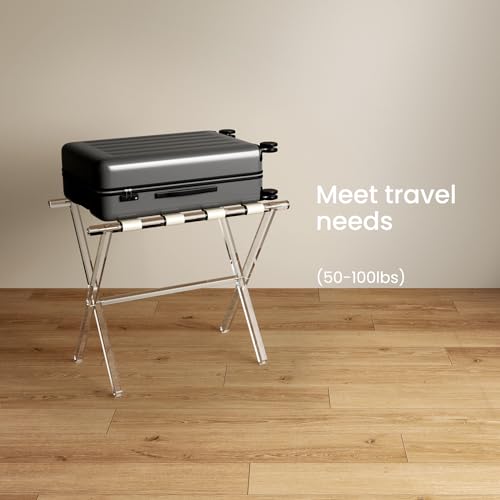 Sumerflos Acrylic Luggage Rack for Guest Room - Foldable Suitcase Stand with Leather Straps for Bedroom Living Room Hotel Heavy-Duty, Holds up to 50-100 lb lightweight Space Saving, Beige, 1 Pack by Sumerflos - Image 6