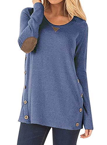 ABYOVRT Femmes T Shirt Manches Longues Casual Cotton en Vrac Sweatshirt Chemise Tunique en Vrac Hauts Tops avec Boutons Cover