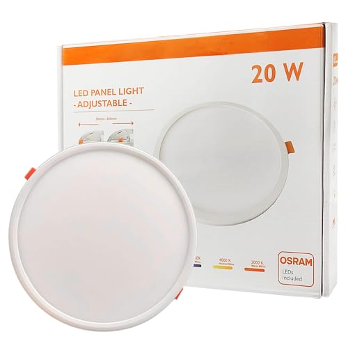 FactorLED Placa LED Circular 20W, Downlight LED Redondo, lampara de techo, panel empotrable, con diámetro ajustable de 50mm a 210mm, Iluminación de interior, drivers incluidos (Luz Cálida (3000K))