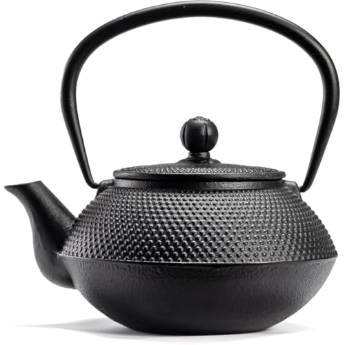 NYHGOXM 鉄瓶 南部鉄器 直火可 IH調理器対応 やかん 鉄びん 鉄器 鋳物 茶道道具 ホーロー加工なし 鉄分補給鉄瓶兼用急須 鋳物 茶こし付き ブラック (ブラック)