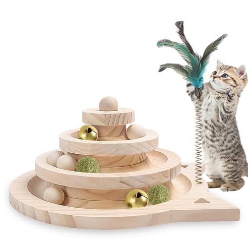 Honicemar 3-Lagiges Turm-Katzenspielzeug mit Ball und Schiene Interaktives Rollspielzeug mit 3 Arten von Bällen für Katzen zum Spielen im...