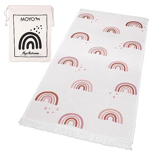 MOYO Alfombra para habitación infantil, reversible, 100 % hilo reciclado, perfecta para la decoración de habitaciones infantiles, alto porcentaje de algodón, alfombra infantil, arco iris (150 x 80 cm)