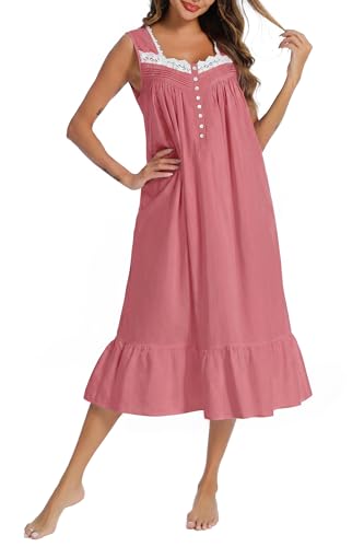 Image of AVIIER 100% Cotton Nightgowns for Women Sleeveless Sleep Dress Ladies Gowns Sleepwear with Pockets