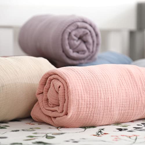 Image of GRSSDER Soft Muslin Crib Sheet 1 Pack, 100% Cotton Crib Sheets for Girls, Fit Standard Crib Mattresses 52 inch x 28 inch Safe and Snug, Blush Pink