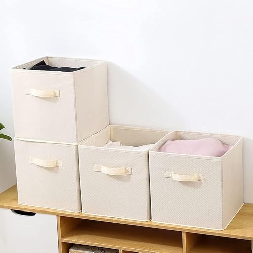 Image of RENVA 6 pcs Fabric Storage Cubes Foldable Storage Bins for Organizing Pantry, Cubbies, Toy Box - Clothes Storage & Closet Organizer (White, 6)