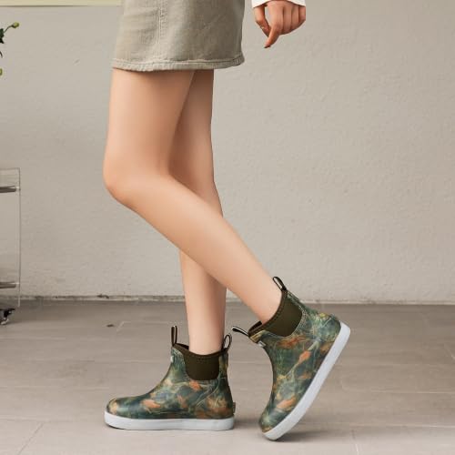 Image of Women's Deck Boots, Rubber Rain Boots Chelsea Ankle Booties with Anti-Slip Sole Waterproof Fishing Shoes for Outdoor Work Garden Camping