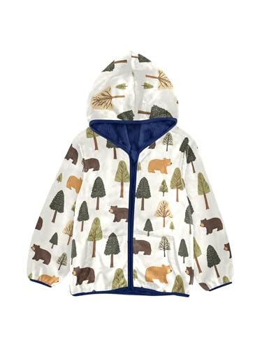 Forest Tree Brown Bear Girls Fleece Jacket Girls Fall Jacket Boys Coats Zip Up Hoodie Children Sherpa Warm Outerwear 2-10T