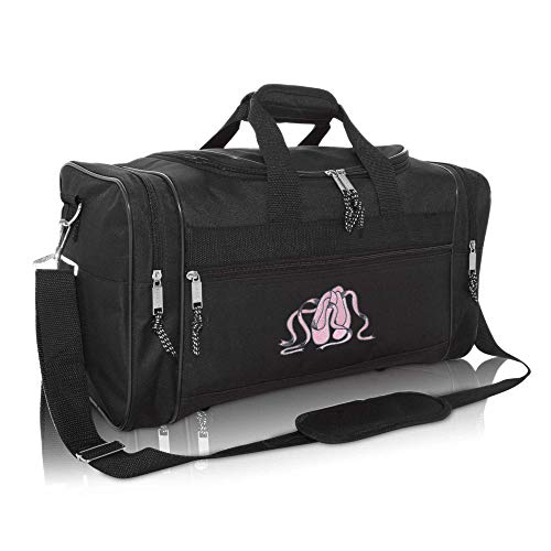 Dalix Ballet Shoes Dance Duffle Bag Embroidered Travel Gym Duffel Black
