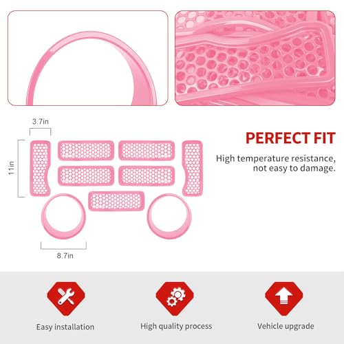 Image of 9PCS Headlight Cover & Front Grill Mesh Inserts Compatible with Jeep Wrangler JL JLU 2024+, NOT FIT JL Sport /Sport S (Pink)
