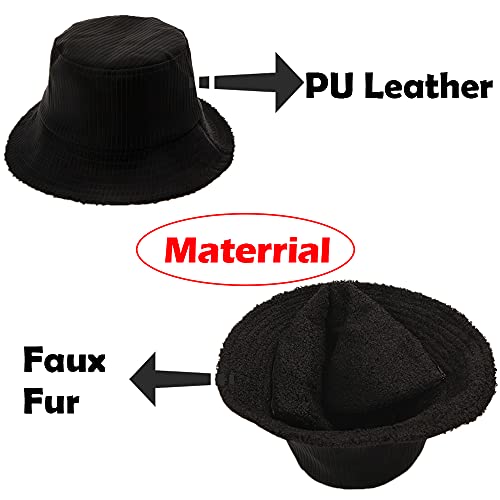 Winter Waterproof Bucket Hats For Women Rain Hat With Ear Flaps Ladies Polar Fleece Cloche Caps Black #TOP4