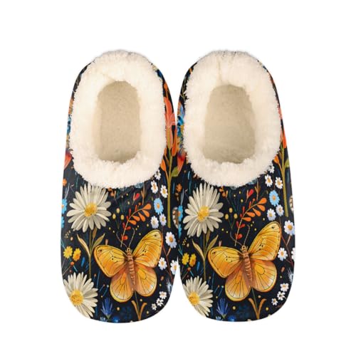 Colorful Butterflies Daisy Slippers for Women Slipper Socks Soft Fuzzy House Slippers Shoes for Indoor Bedroom, Winter Cozy Christmas Gifts