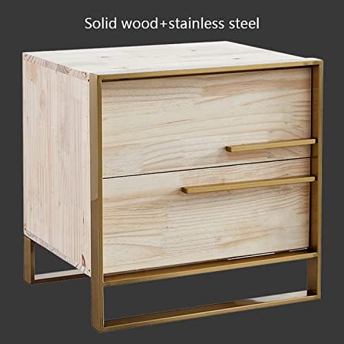 AVLUZ Light Luxury Nightstand, Fashion Bedroom Nightstands with 2 Drawer, Solid Wood Storage Cabinet Stainless Steel Frame, Bedside Tables Furniture for Home Bedroom (Color : A)