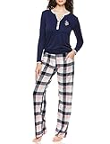 U.S. Polo Assn. Womens Casual Long Sleeve Shirt and Pajama Pants Sleep Sleepwear Set Dark Navy Large