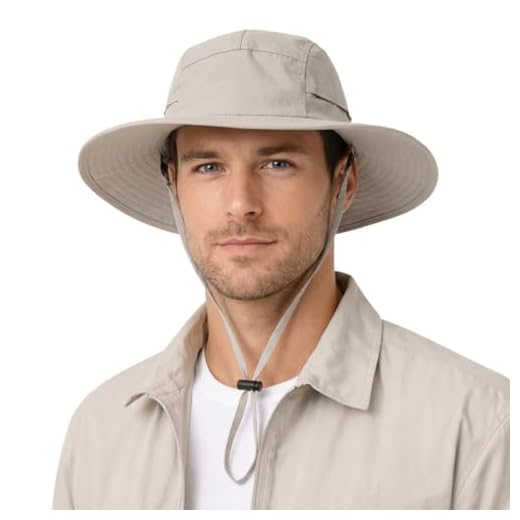 TOP-EX XL/XXL Waterproof Mens Sun Hat Wide Brim SPF 50+ Bucket Hat for Women Sun Protection Boonie Outdoor Fishing Pakcable Light Grey Large