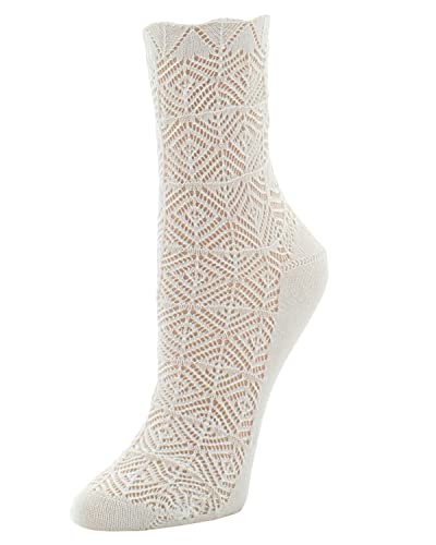 Natori Mesh Textured Cotton Blend Crew Socks Ivory One Size #TOP18