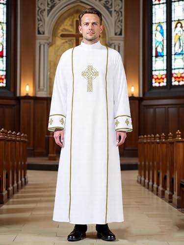 Clergy Catholic Robe Priest Church Clergy White Embroidery Vestment Cross Robe2