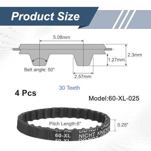 QUARKZMAN 4 Stück 60XL 025 Zahnriemen 30 Zähne Gummizahnriemen 0,25(6,35mm) Breite 0,2(5,08mm) Teilungslänge x 6mm Breite x 2,4mm Höhe Geschlossener Keilriemen Antriebsriemen