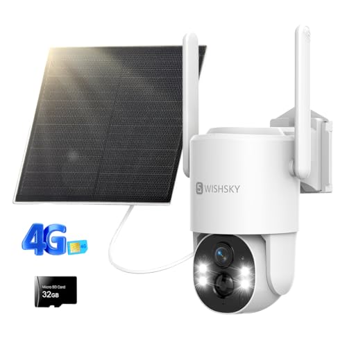 4G LTE Cellular Security Camera Wireless Outdoor Solar Charging, 2K HD Color Night Vision No WiFi Solar Powered Camera with PIR Motion Detection, Two-Way Audio,Built in SIM Card