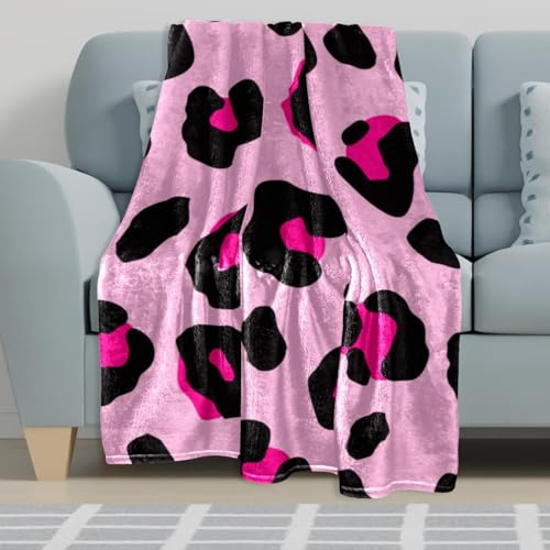 Couverture polaire rose motif léopard plaid doux jeté de canapé microfibre