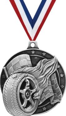 Crown Awards Racing Tire Medal - Silver Car Race Award Medals with Neck Ribbon