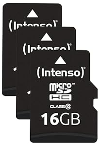 Intenso microSDHC 16GB Class 10 Speicherkarte inkl. SD-Adapter, schwarz (Packung mit 3)